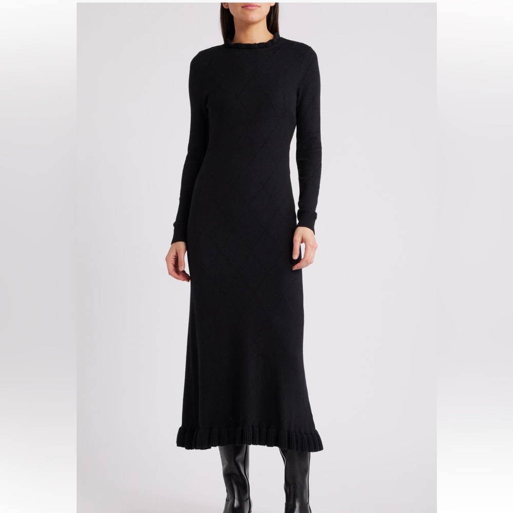 Treasure & Bond Pointelle Long Sleeve Cotton Blend Sweater Dress
